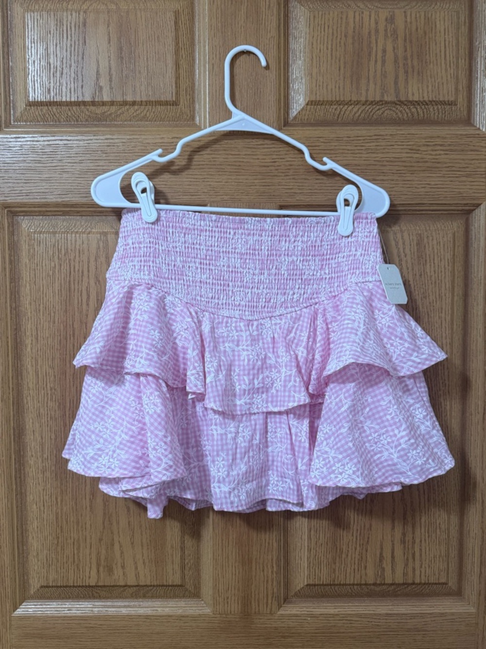 Altar'd State Pink Tiered Ruffle Mini Skirt